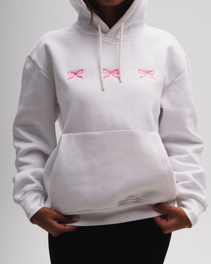 "3 Bows" White Oversized Hoodie