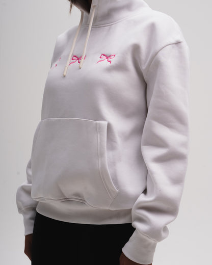 "3 Bows" White Oversized Hoodie