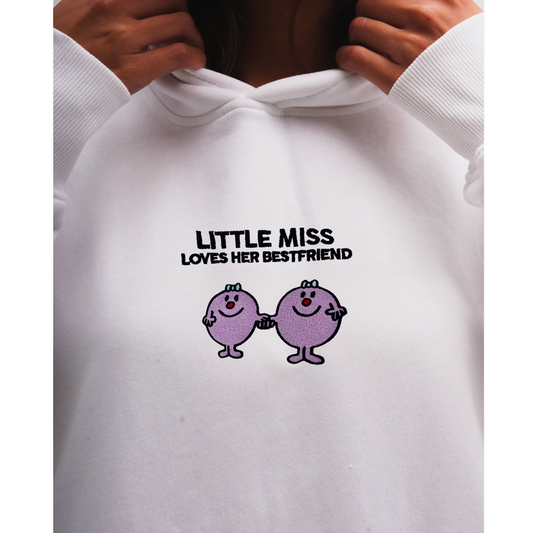 "Little Miss Loves Her Best-Friend" White Oversized Hoodie